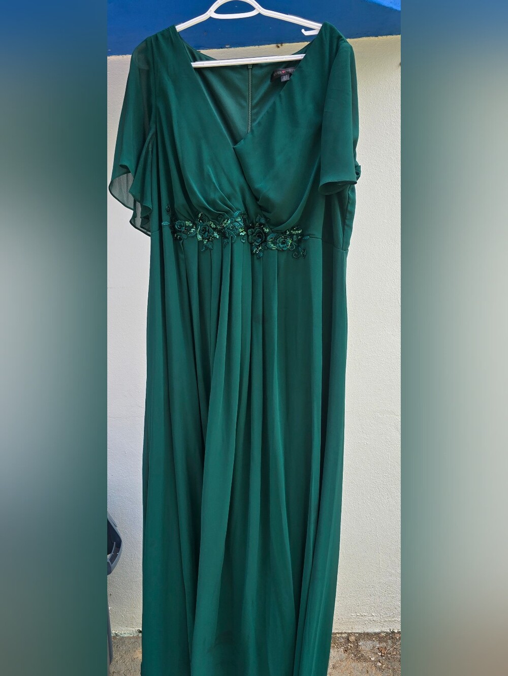 Ever Pretty Emerald Green Maxi Dress with Floral Waist Appliqué